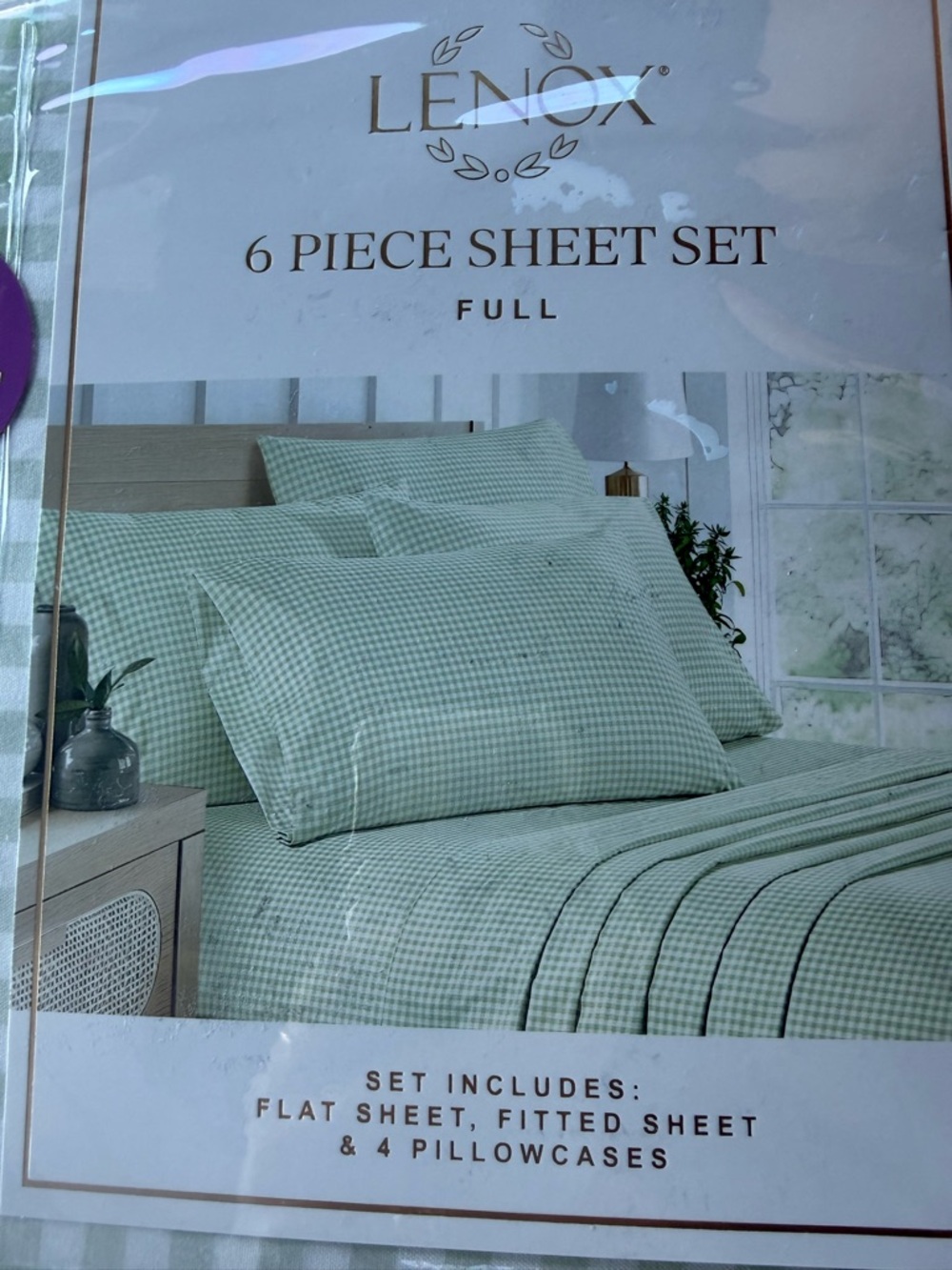 Lenox Full 6-Piece Sheet Set in Light Green Gingham twin bed sold out brand new